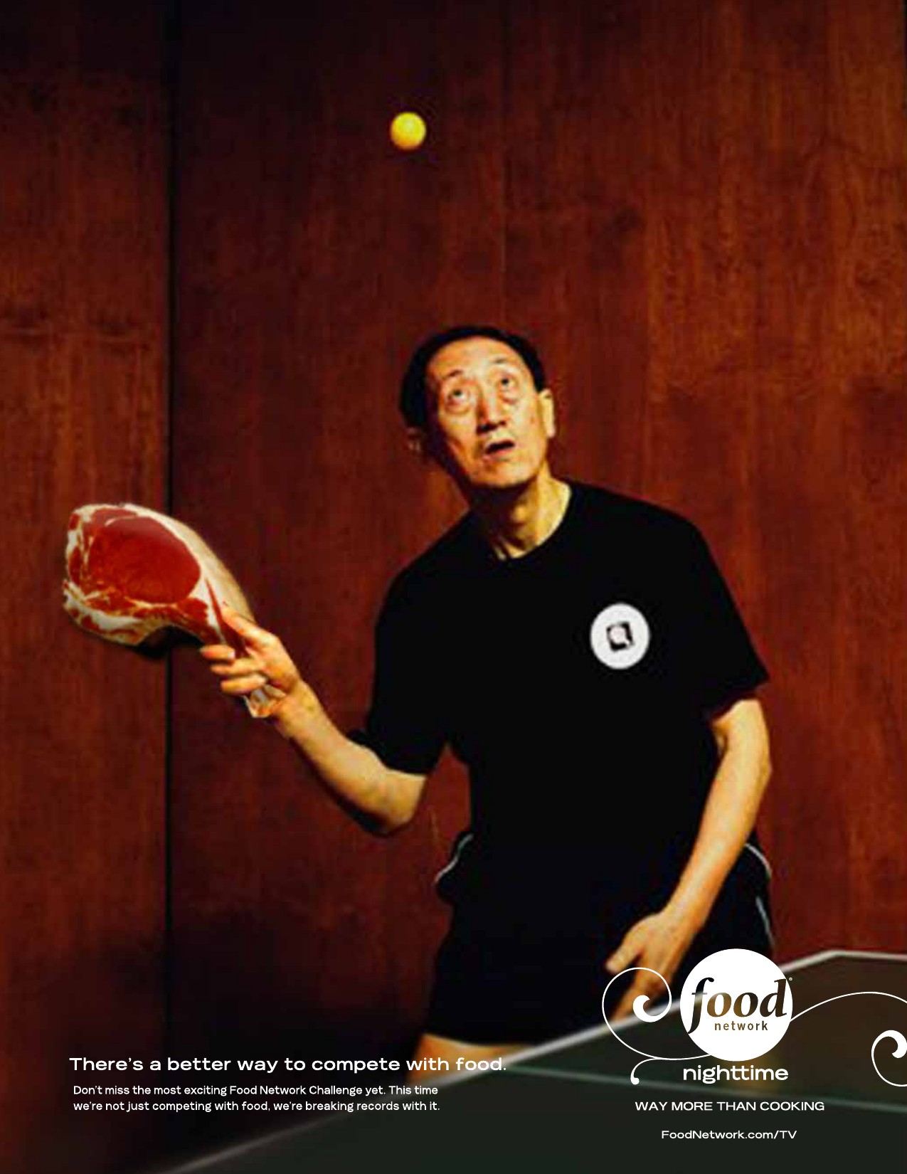Food Network Challenge print: table tennis player with a ham paddle
